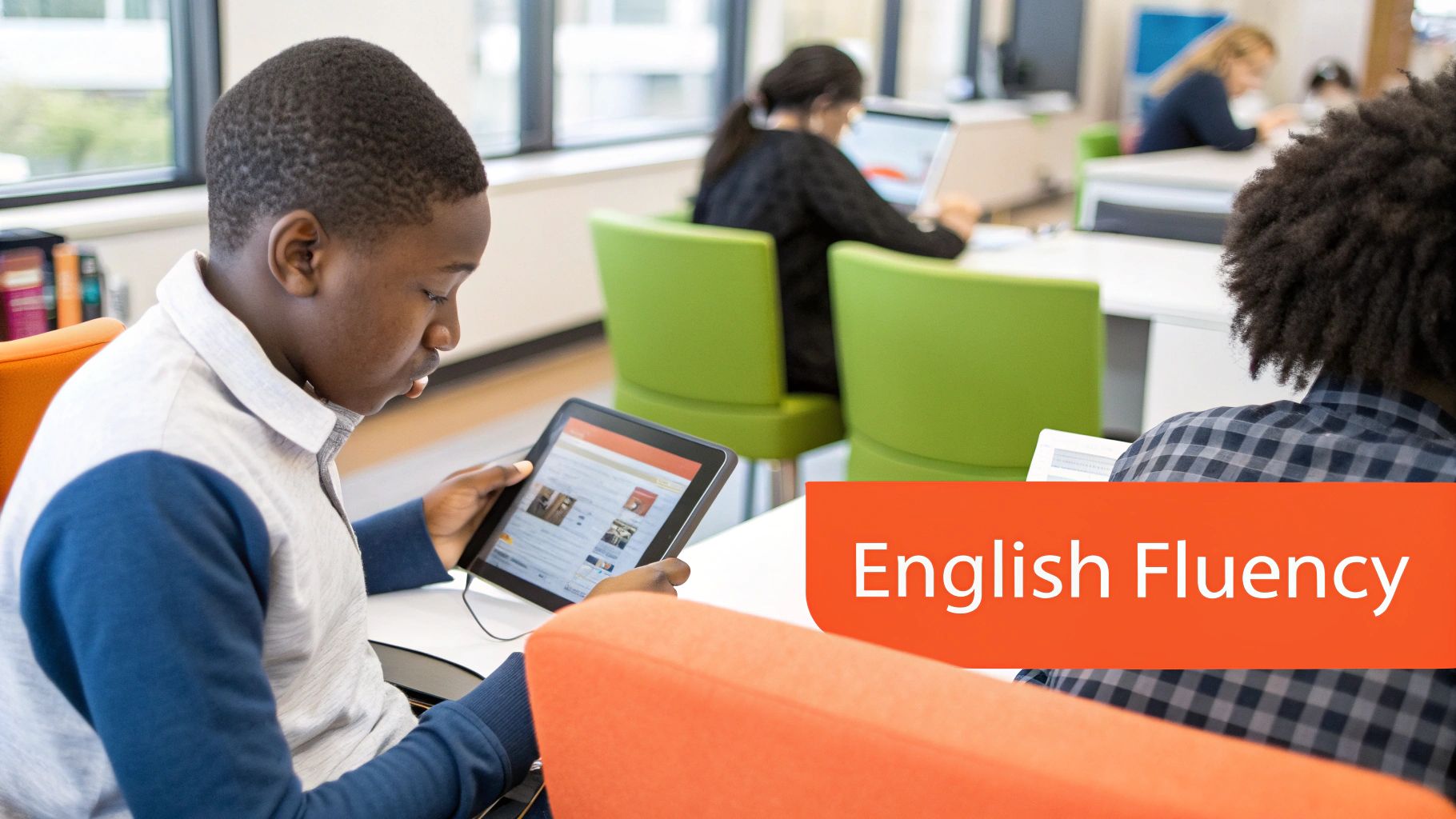 A student using a laptop with language learning software on the screen, representing AI for Nigerian Students.