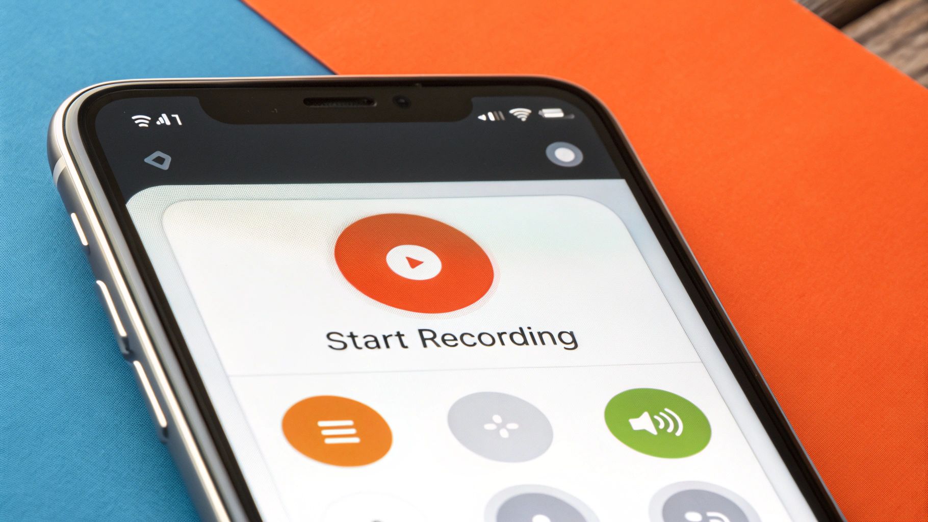A screenshot showing the iPhone screen recording options, with the microphone icon highlighted to show it's being turned on.