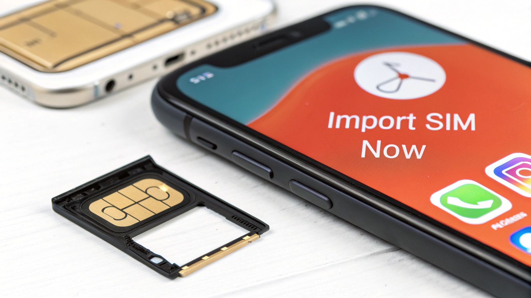 An iPhone screen displaying the 'Import SIM Contacts' option within the Settings > Contacts menu, ready to be tapped. The option is highlighted to show the user what to press. alt="An iPhone screen displaying the 'Import SIM Contacts' option within the Settings > Contacts menu, ready to be tapped."