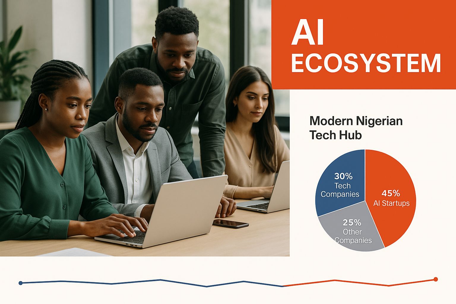 Image of Nigerian tech professionals collaborating in a modern office space, representing the country's vibrant AI ecosystem.