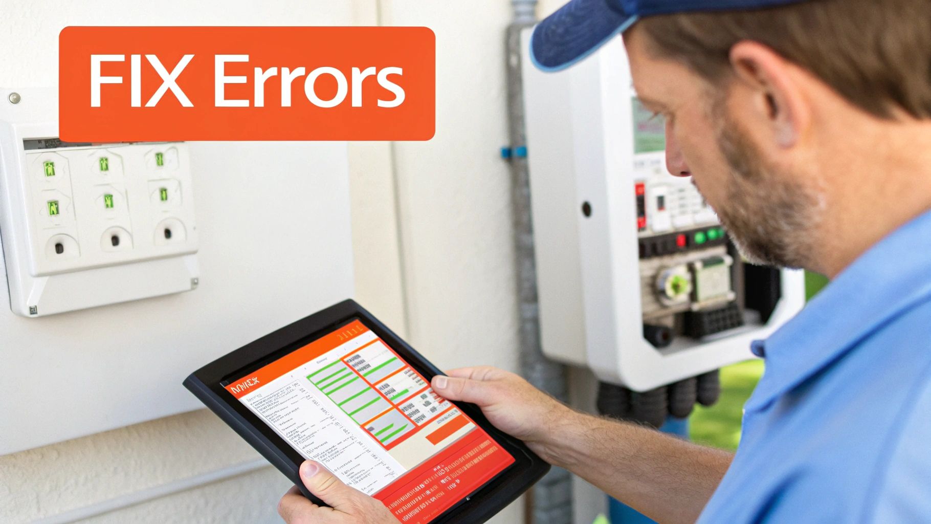 A person troubleshooting their prepaid meter, looking at the screen with a concerned expression.