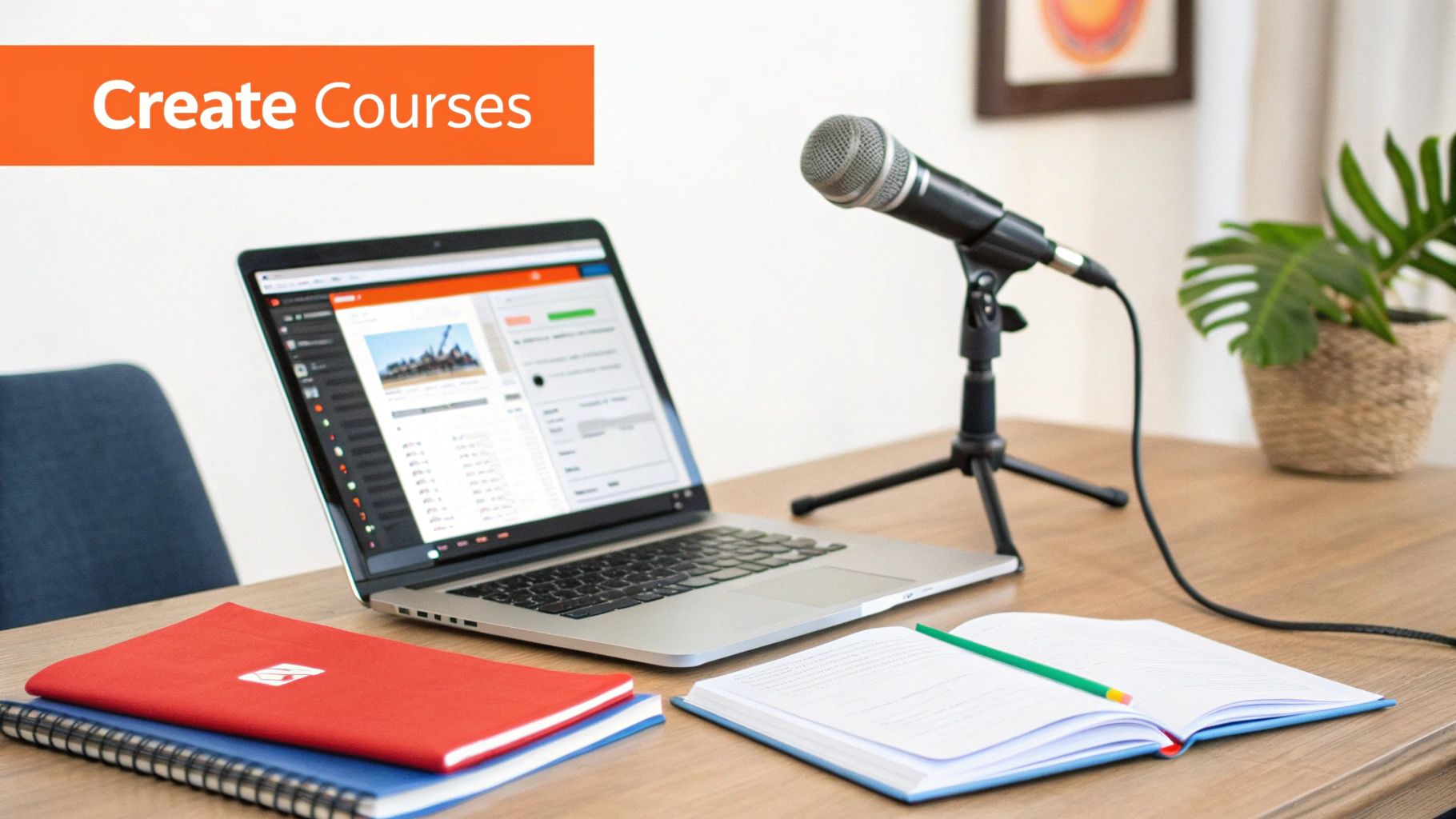An instructor recording an online course in a home studio setup.