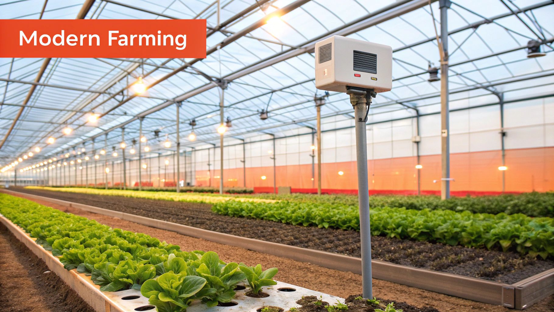 A modern farming operation in Nigeria showing integrated technology and healthy crops.
