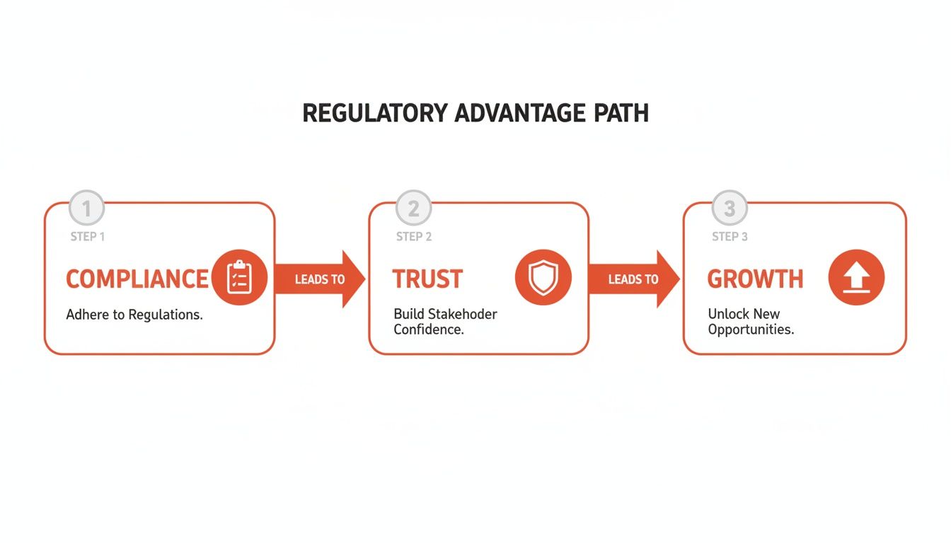 Diagram illustrating the regulatory advantage path from compliance to trust and growth.