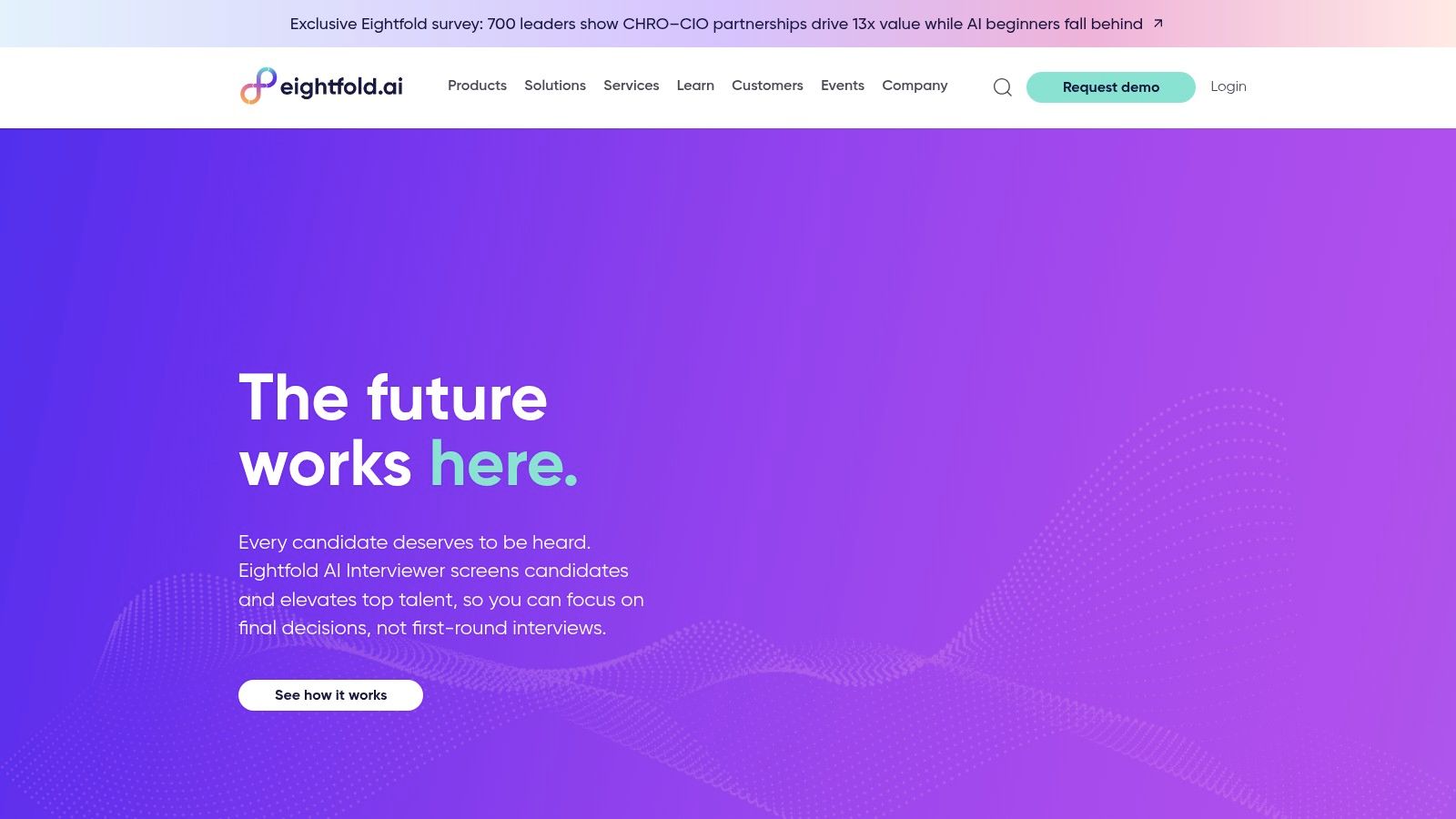 The Eightfold AI platform interface showing talent analytics and candidate matching capabilities.