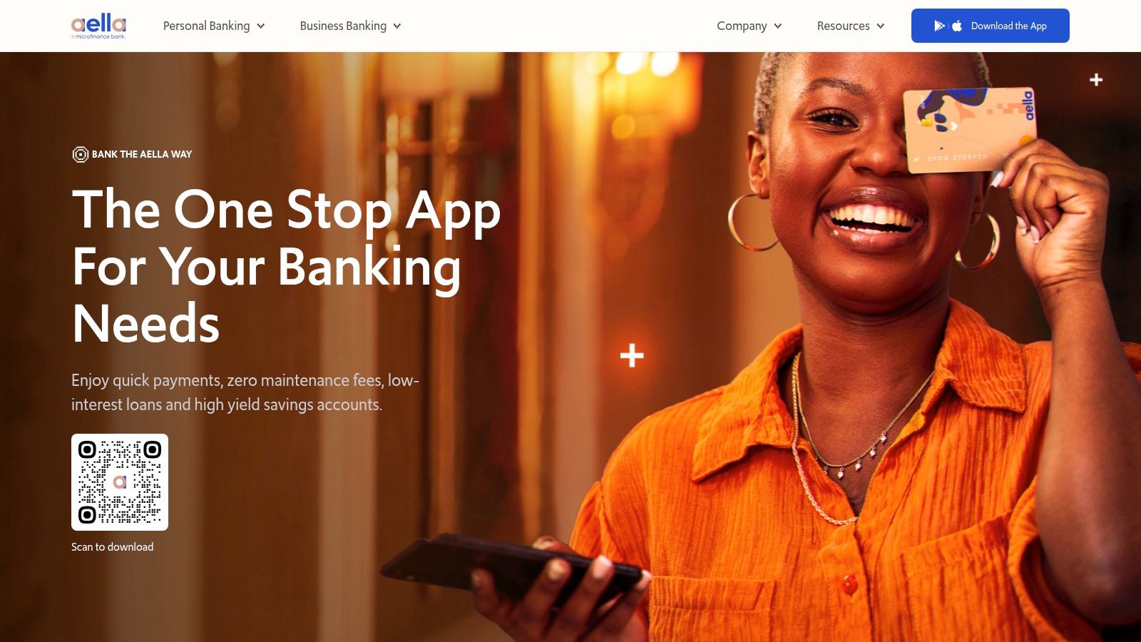 Aella app interface showcasing its loan and banking features.