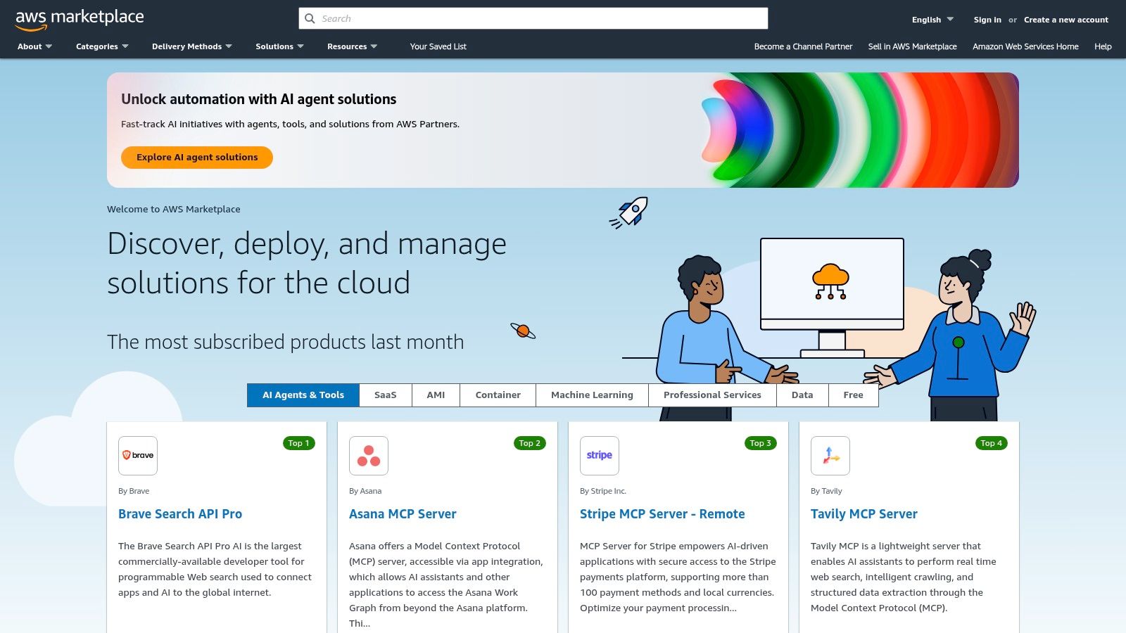 AWS Marketplace showing listings for AI workflow automation tools
