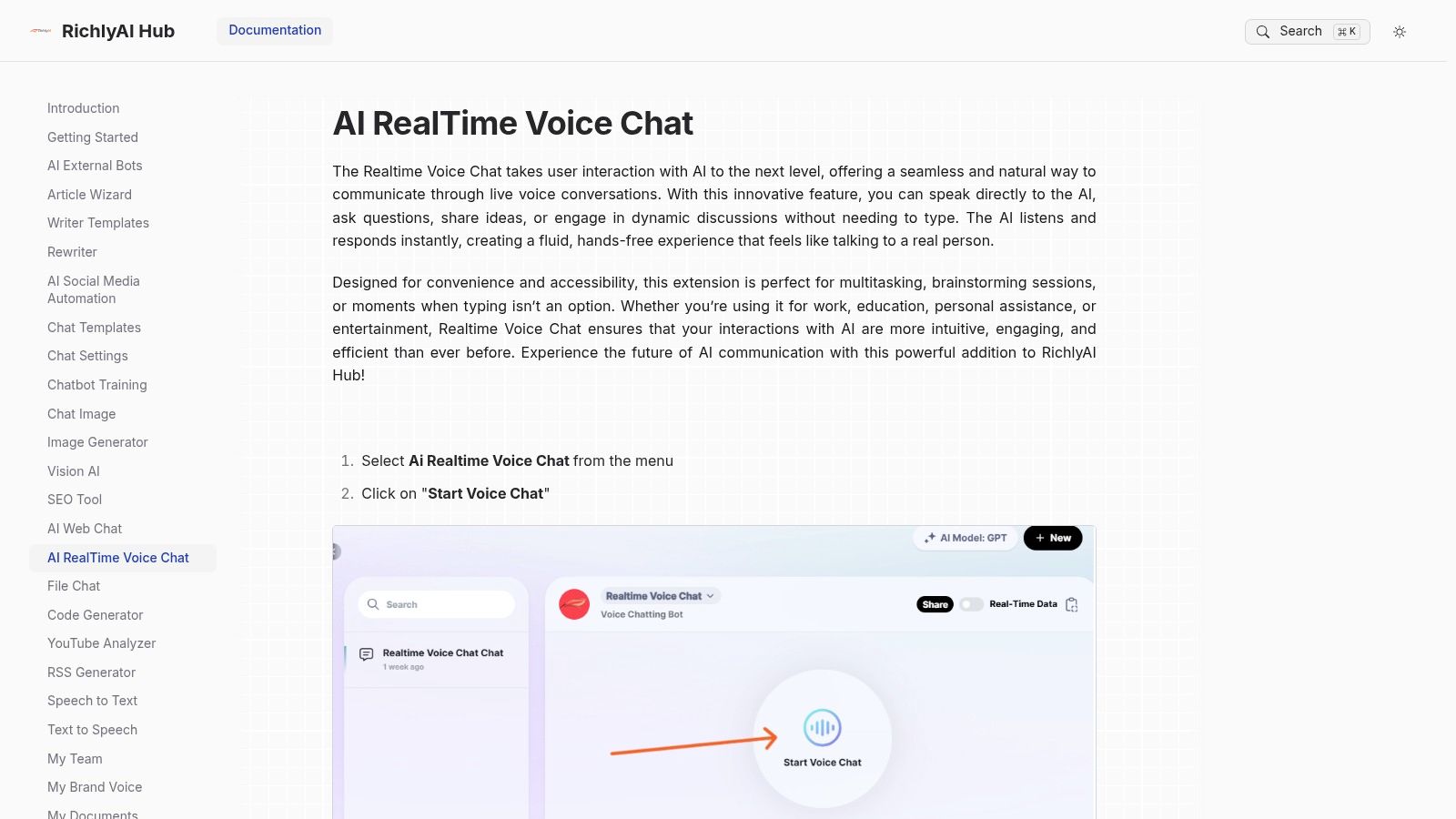RichlyAI AI RealTime Voice Chat – RichlyAI Documentation