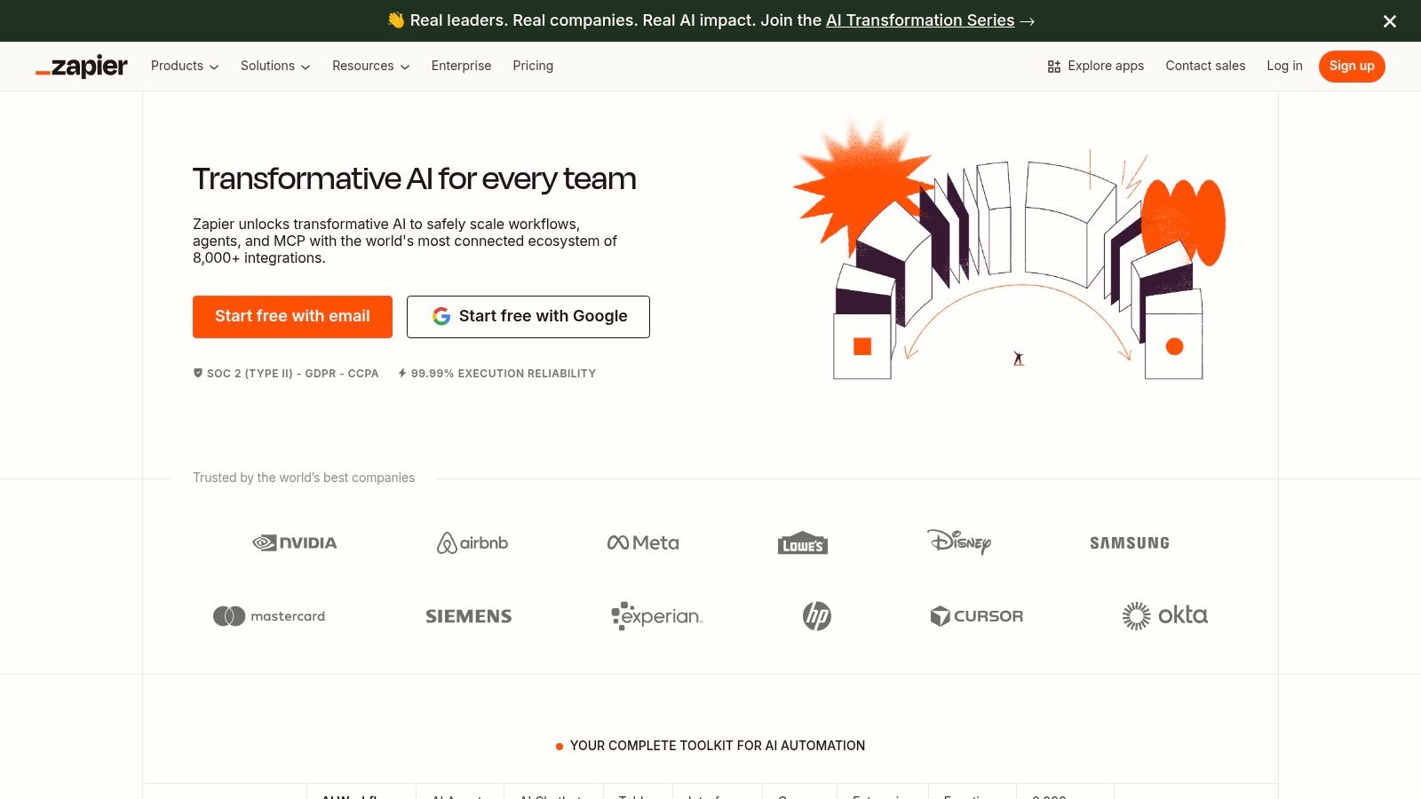 A screenshot of the Zapier interface showing an automated workflow being created. The workflow starts with a trigger from a new form submission and then uses AI to summarize the content, followed by an action to send a Slack notification.