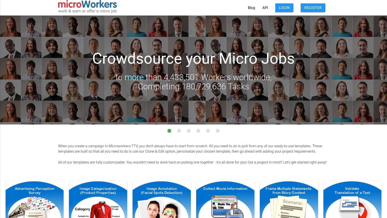 An overview of the Microworkers user interface showing available jobs and earnings.