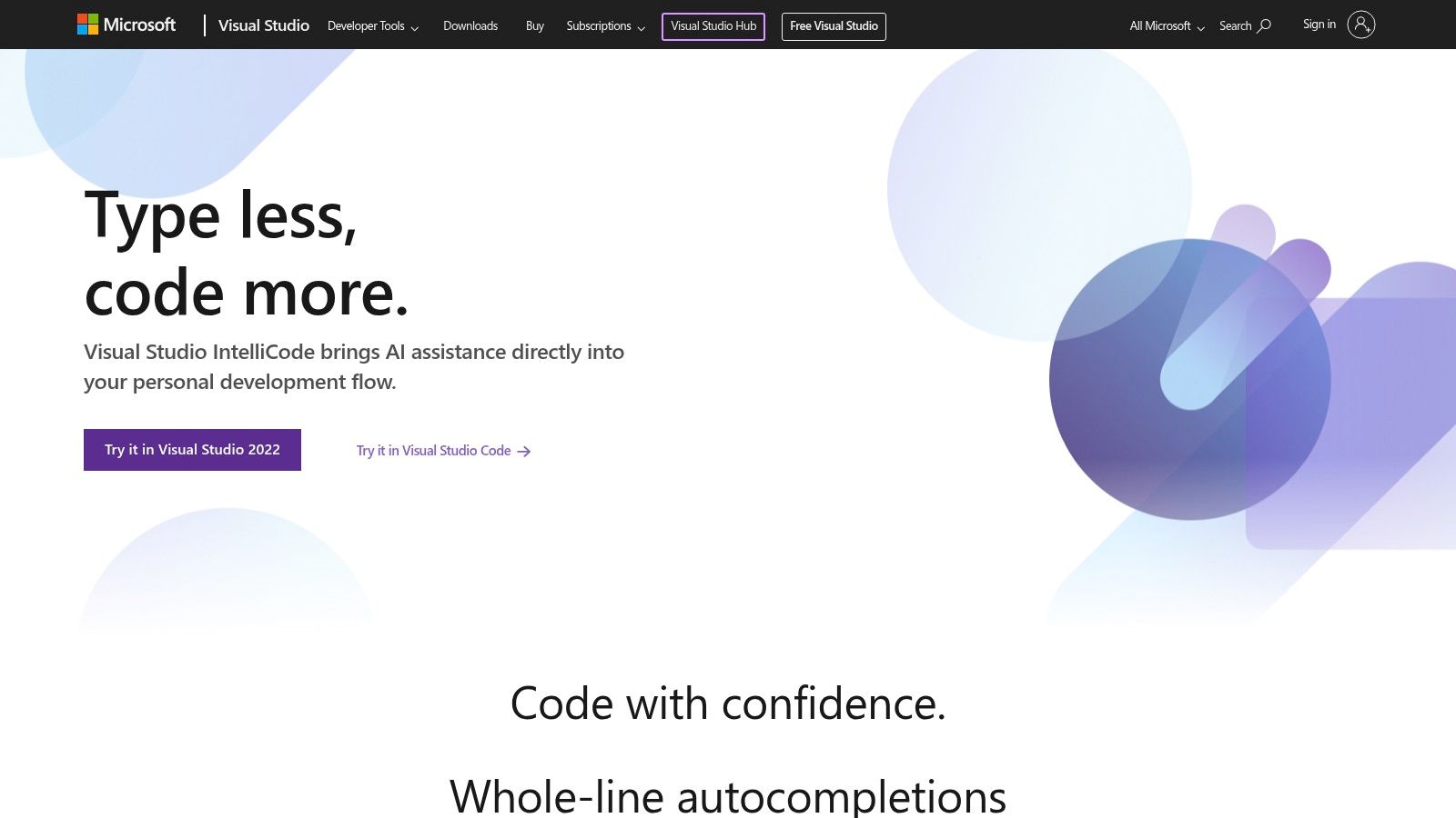 An animation showing Visual Studio IntelliCode suggesting a whole line of code completion within the VS Code editor.