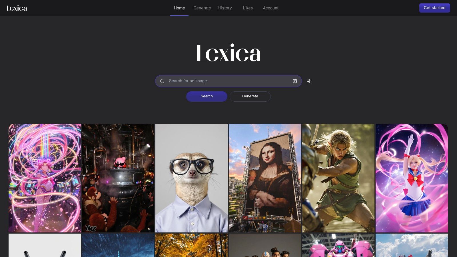 The Lexica interface showcasing its searchable gallery of AI-generated images and their prompts, highlighting its utility for inspiration.
