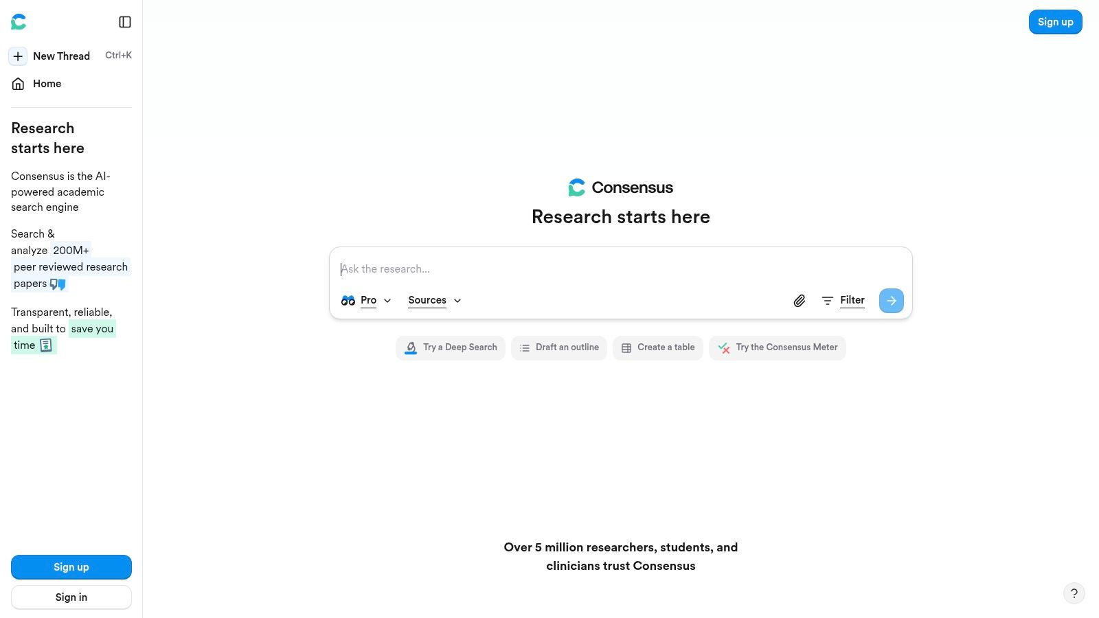 A user interface screenshot of the Consensus platform, showcasing its evidence-based answers to a research question.