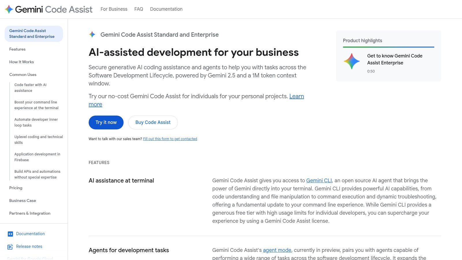 Google Gemini Code Assist's chat interface showing code analysis.