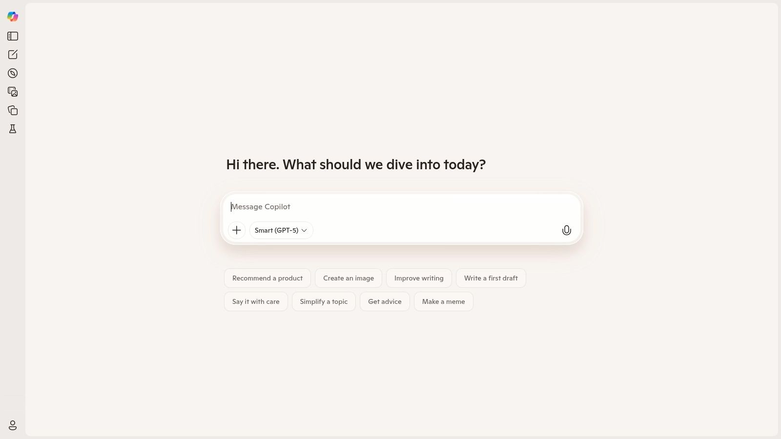 A screenshot of the Microsoft Copilot interface, showing a chat with the AI and suggested prompts.
