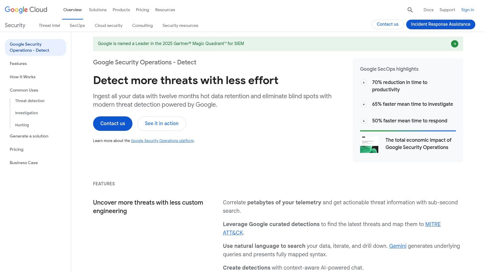 Google Cloud’s Chronicle interface showing AI-powered security insights and threat timelines.