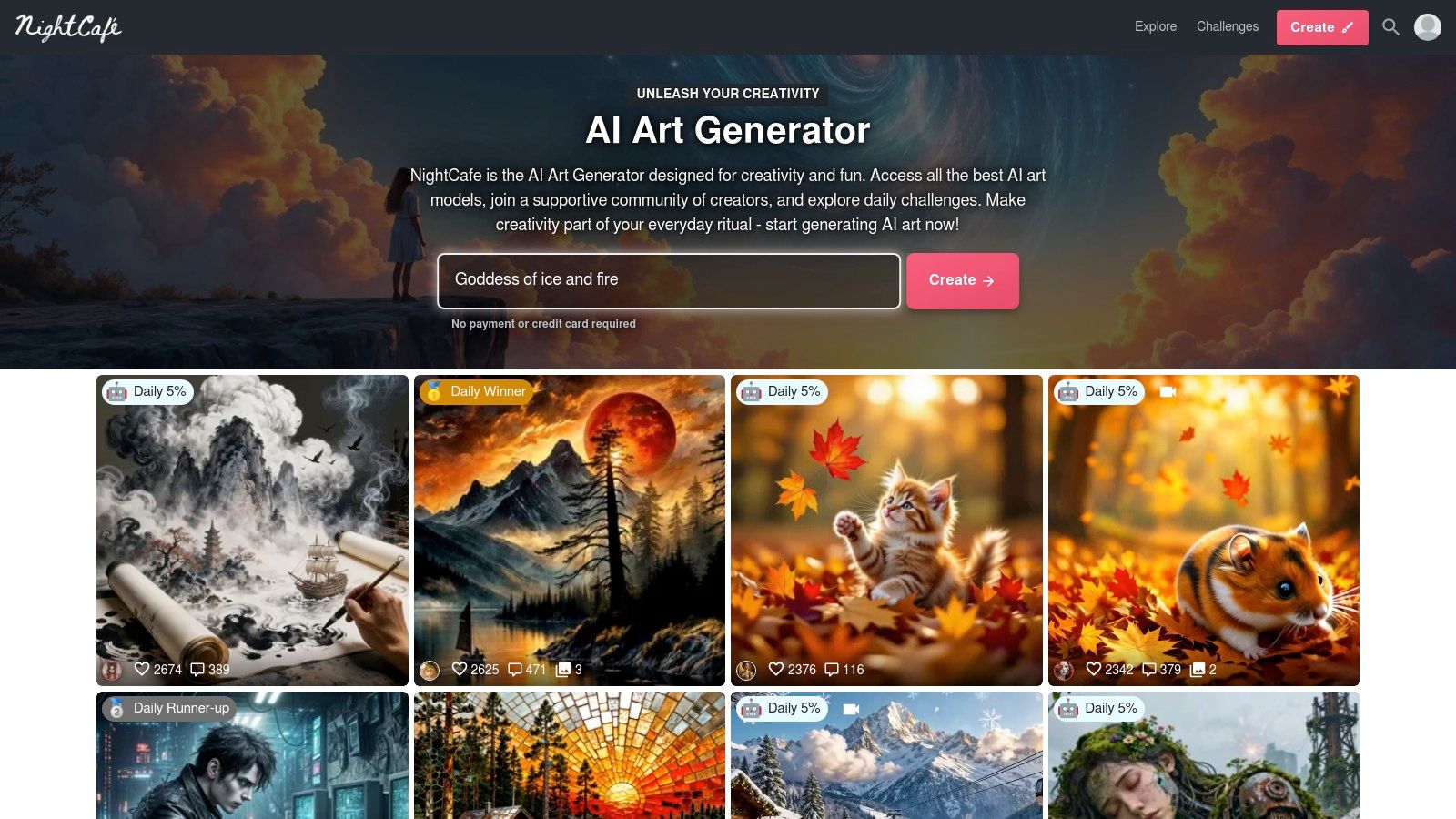 A colourful AI-generated image of a fantasy landscape created on the NightCafe Creator platform.