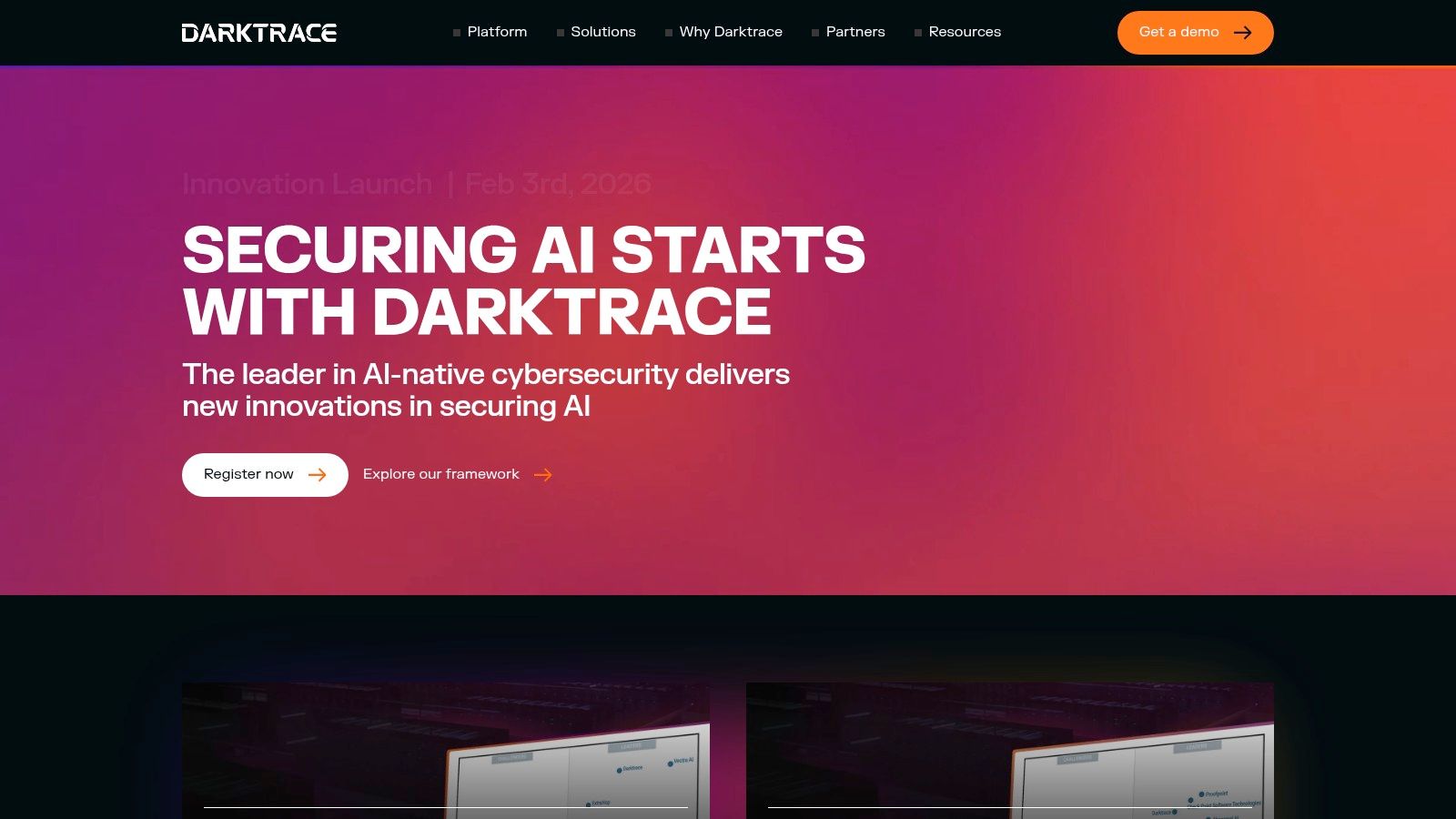 Darktrace – ActiveAI Security Platform's dashboard showing a visualization of network anomalies.