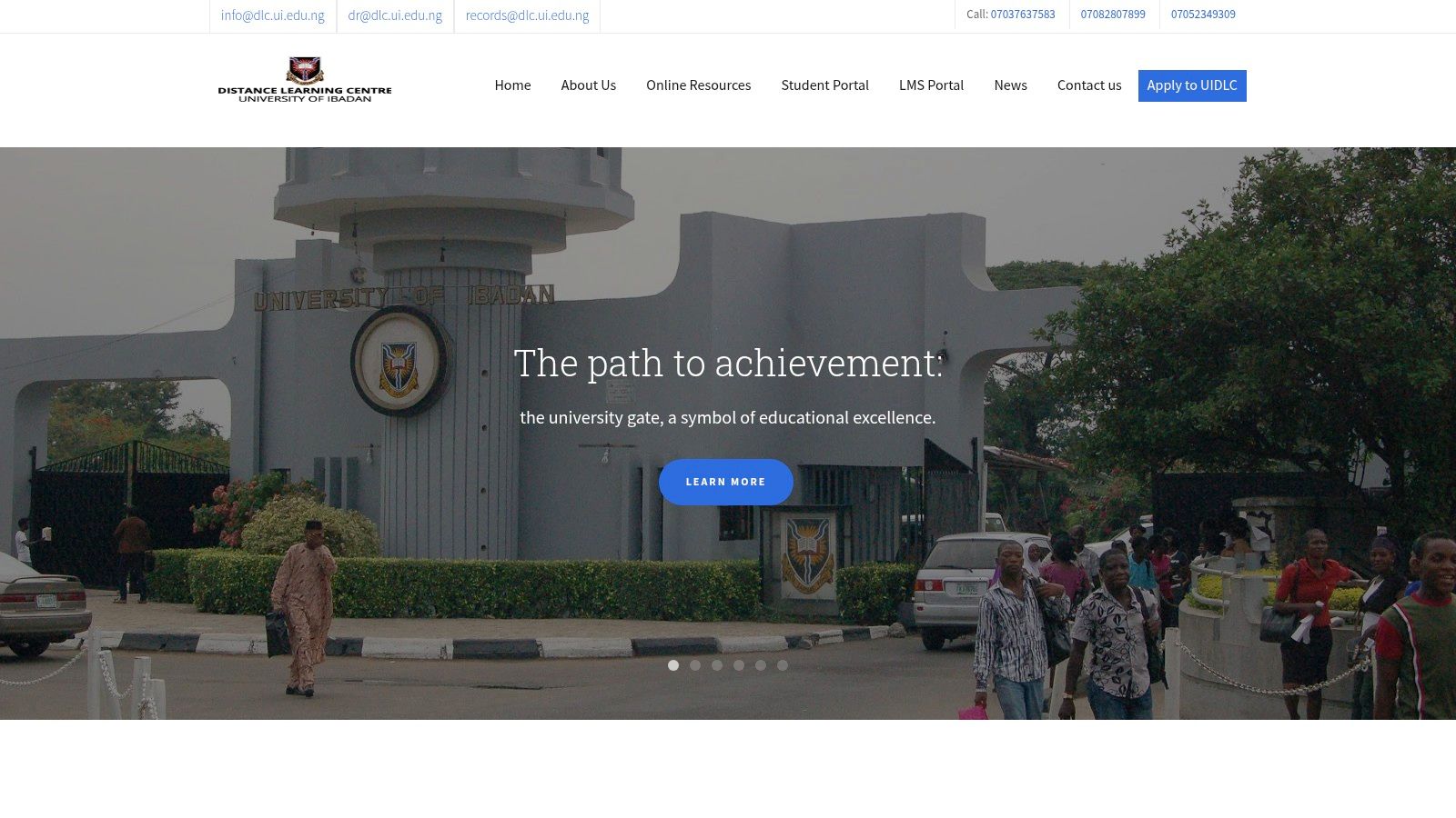 A screenshot of the University of Ibadan Distance Learning Centre homepage