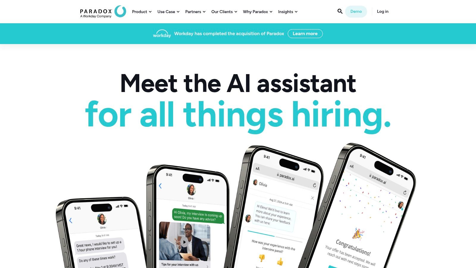 Paradox's conversational AI assistant, Olivia, engaging with a candidate on a mobile device.