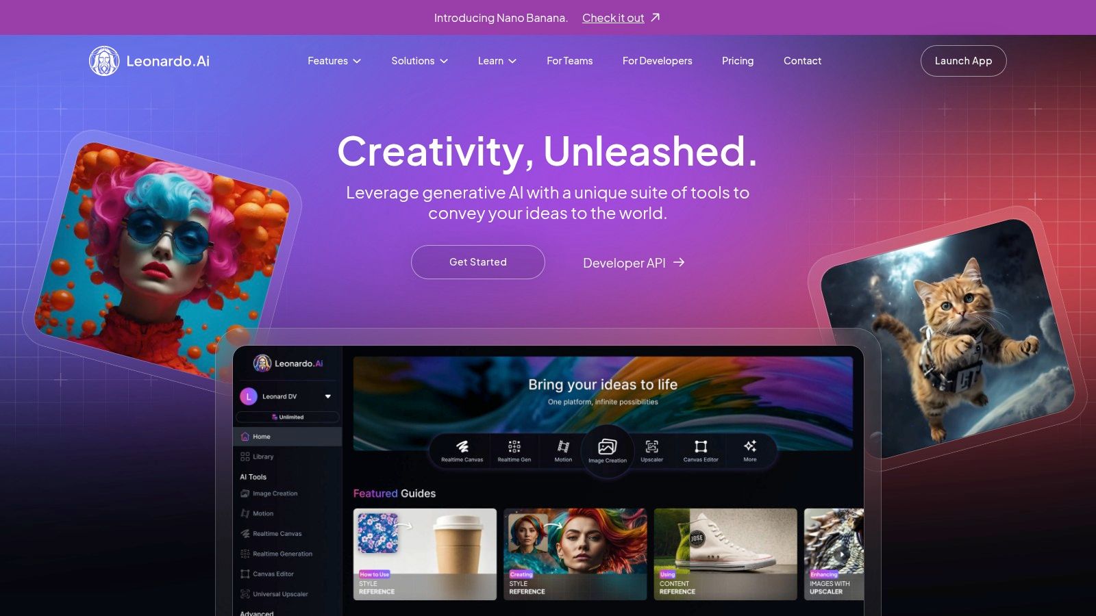 A screenshot of the Leonardo.ai user interface showing various AI-generated images in a gallery format.