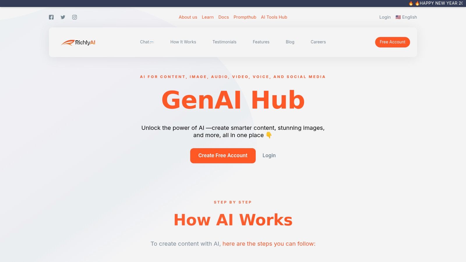 An AI-powered platform interface showing various content creation and social media automation tools.