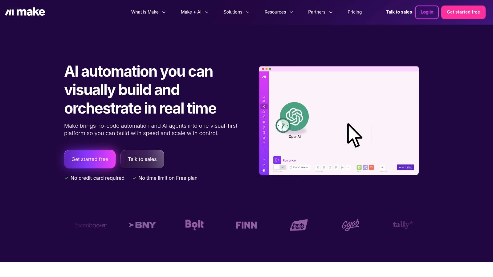 A visual workflow being built in the Make (formerly Integromat) platform, showing connected app modules.