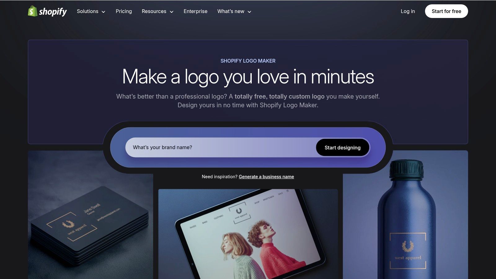 A screenshot of the Shopify Logo Maker (Hatchful) interface showing various logo suggestions for a business in the "Home and Garden" industry.