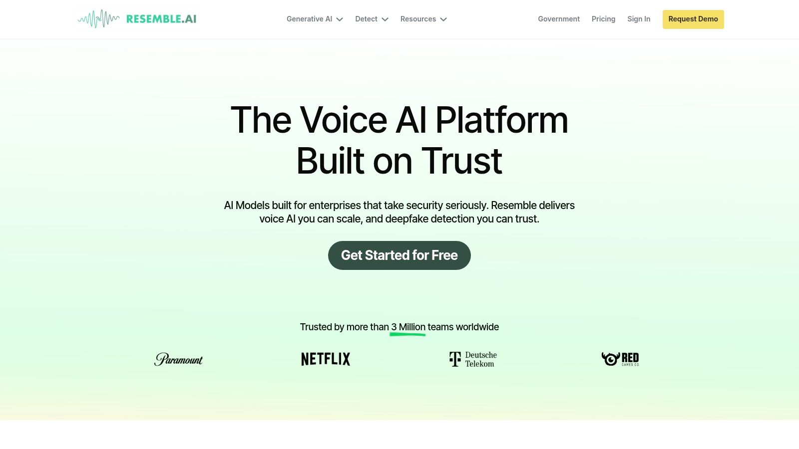 Resemble AI platform interface showing options for cloning voices and creating new audio projects.