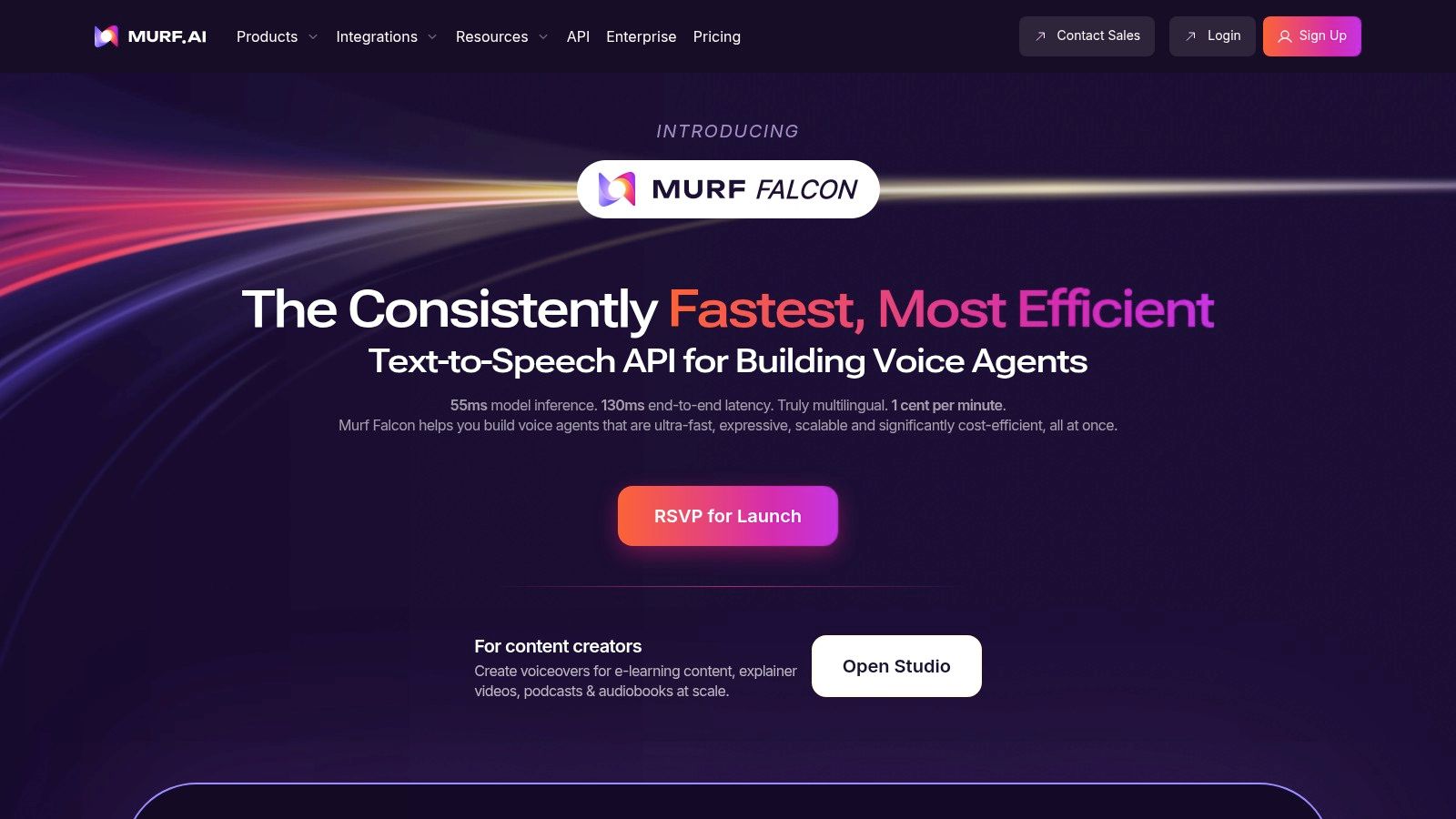Murf AI's studio interface showing a project with text blocks, voice selection, and a visual timeline for video synchronization.