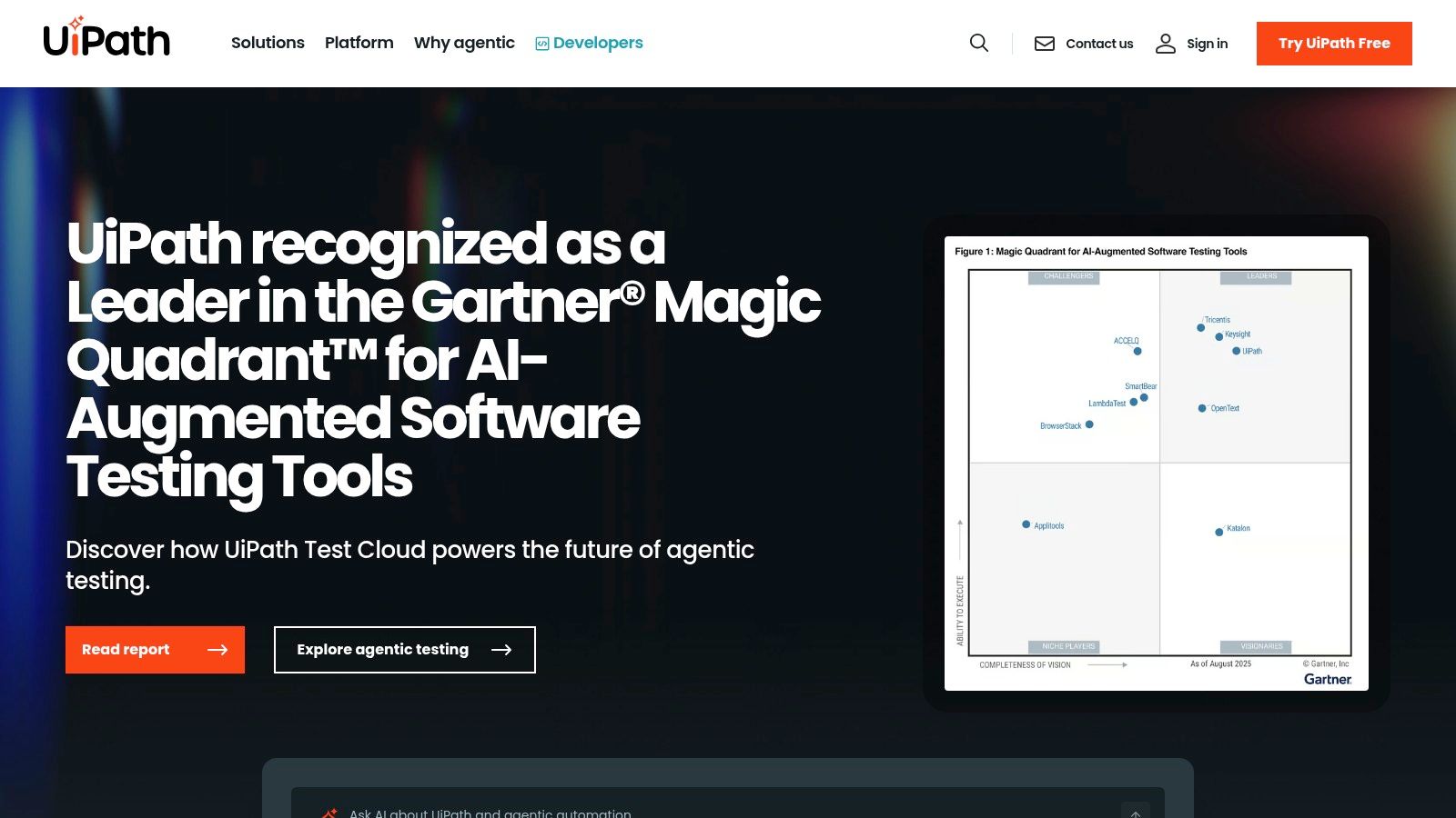 UiPath's platform interface showcasing its enterprise-grade automation capabilities and dashboards