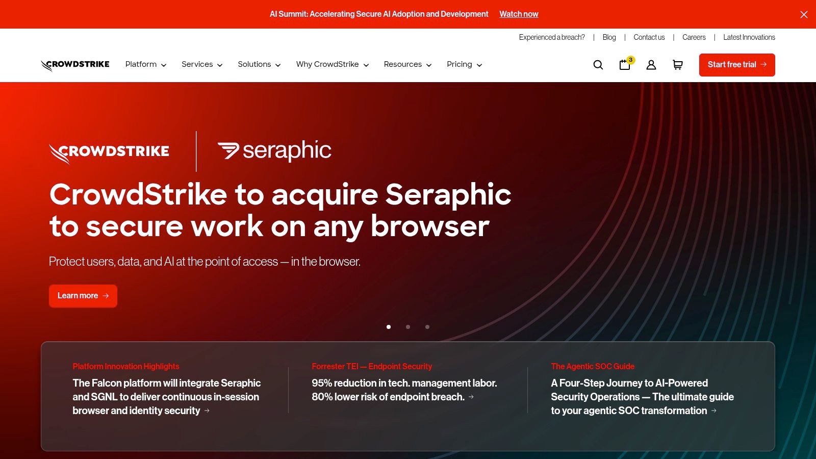 CrowdStrike Falcon Platform's unified console showcasing threat detection capabilities.