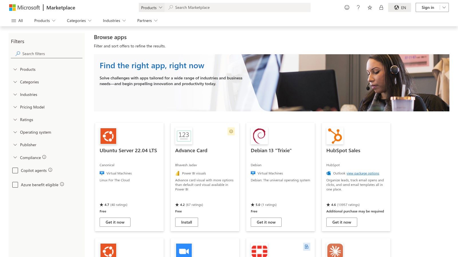 Azure Marketplace – AI + Machine Learning
