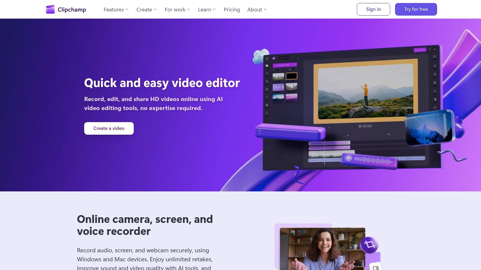 Microsoft Clipchamp's user-friendly video editing interface, showing the timeline and media assets.