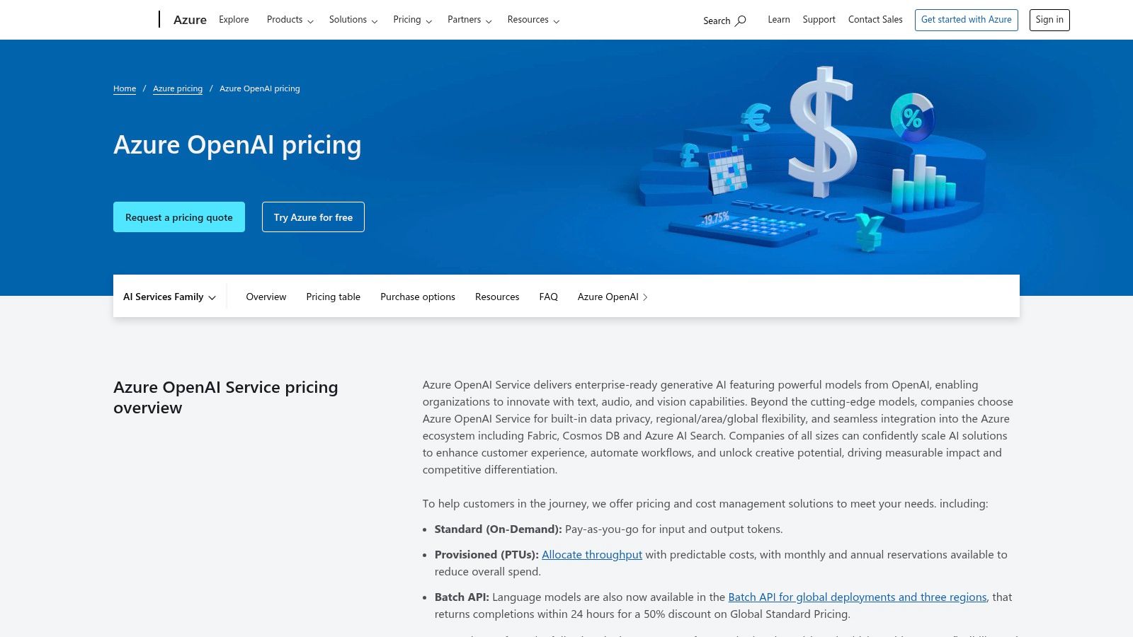 The Microsoft Azure OpenAI Service portal showing options for model deployment and management, highlighting its enterprise-focused interface.
