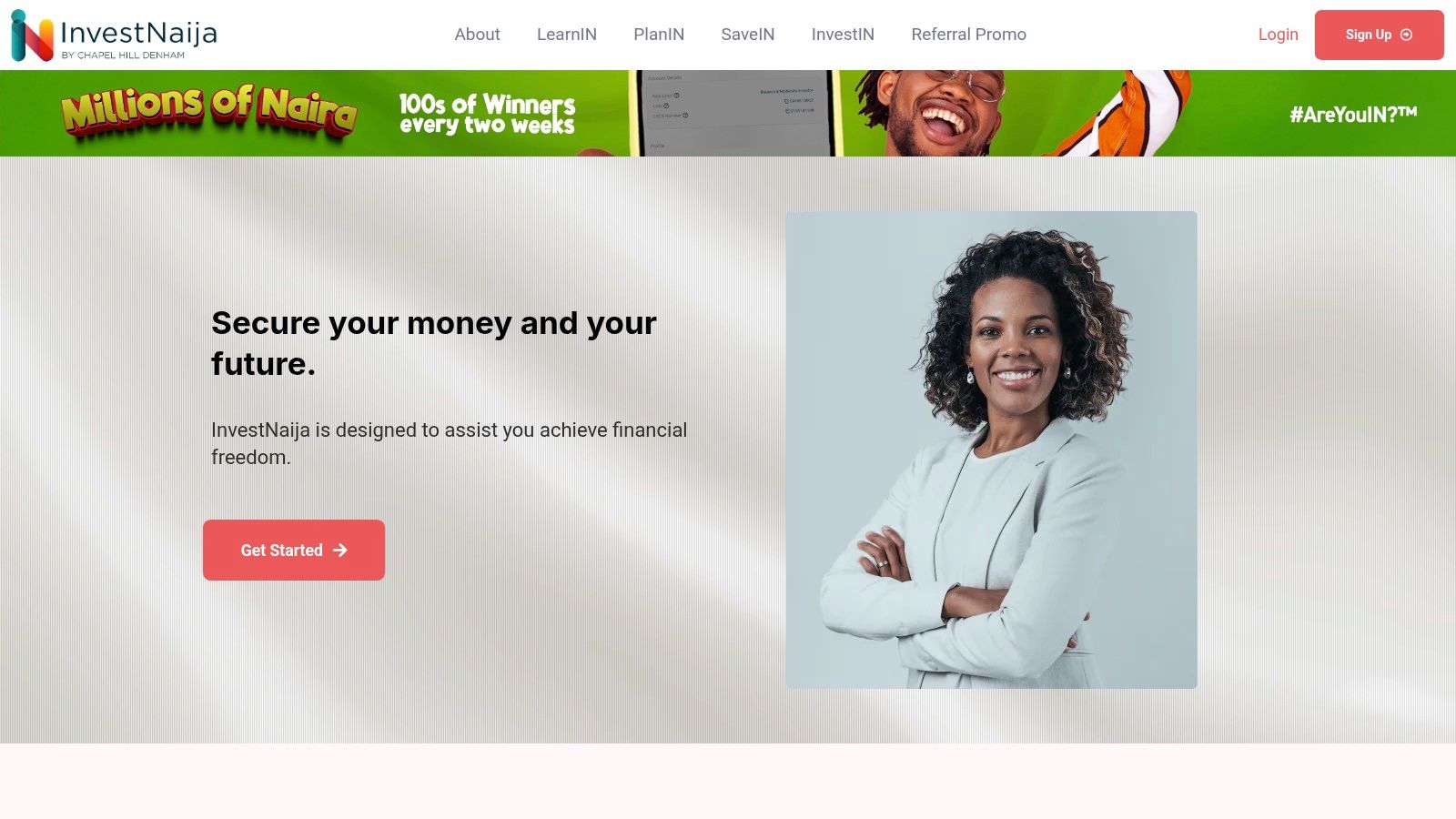 A user's dashboard on the InvestNaija platform, showing their portfolio value in Naira, a performance chart, and options to invest, fund, or withdraw.