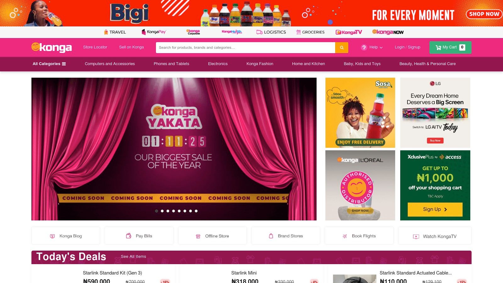 A screenshot of the Konga website showcasing various women's fashion items, including colourful dresses and tops.