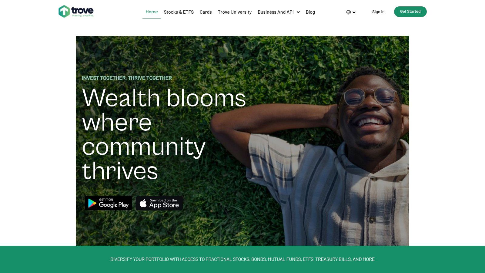 A screenshot of the Trove app interface showing a user's portfolio with a mix of Nigerian and U.S. stocks.