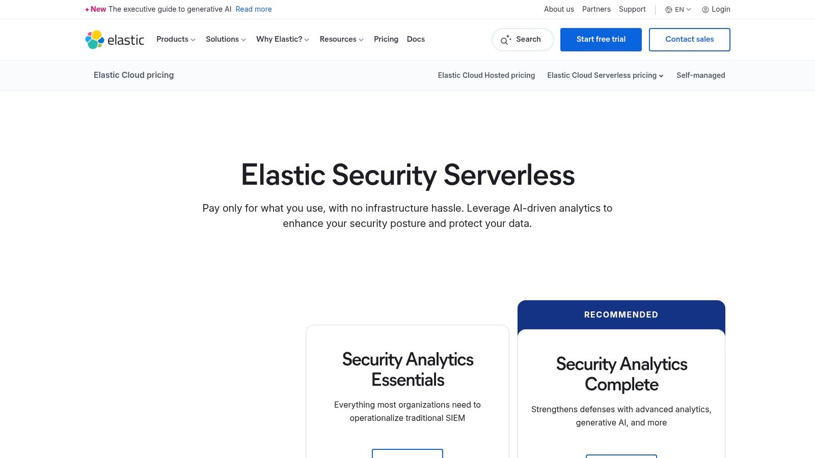 Elastic Security's serverless platform displaying threat intelligence and analytics.