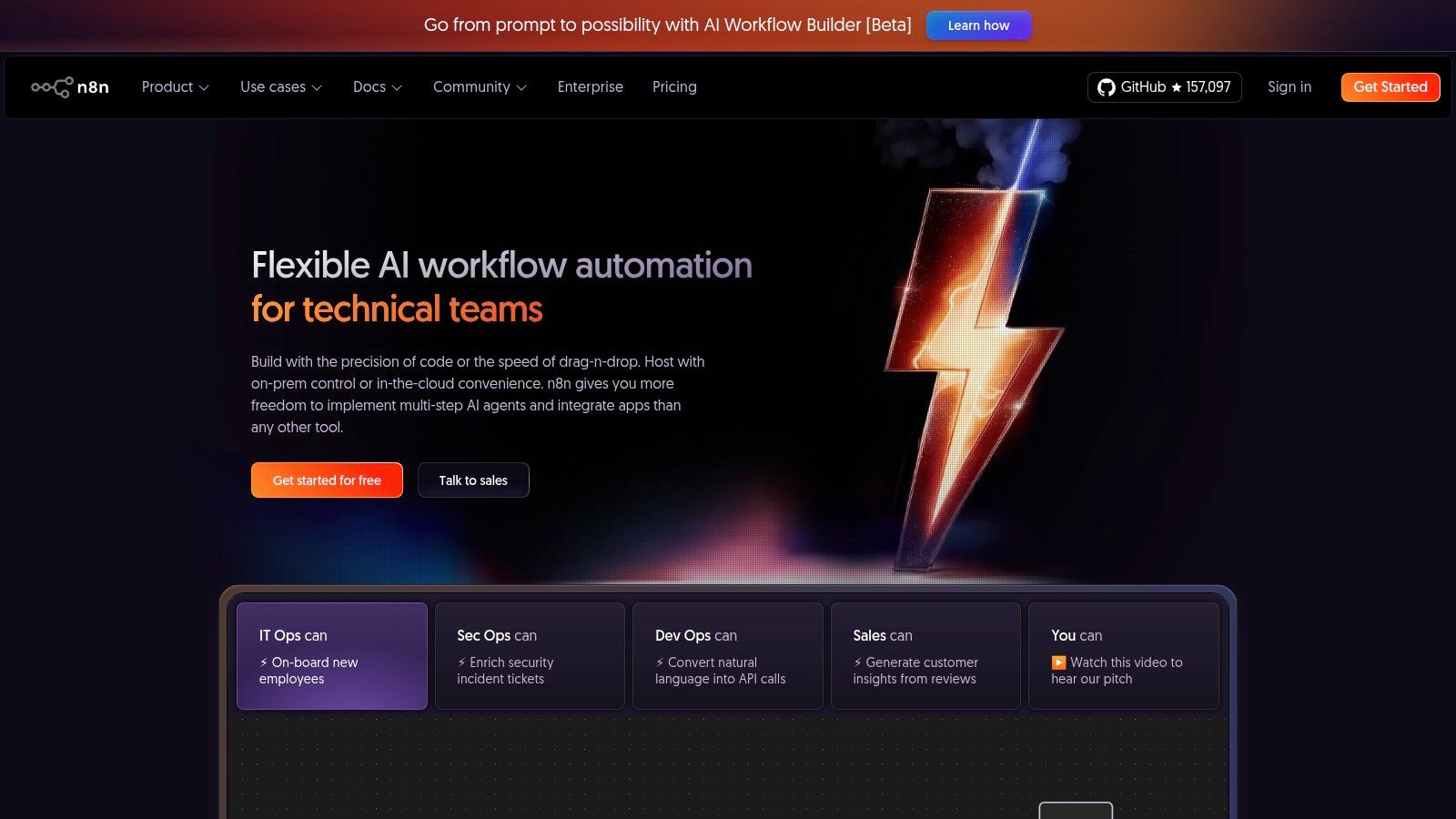 n8n's visual node-based editor showing a workflow automation