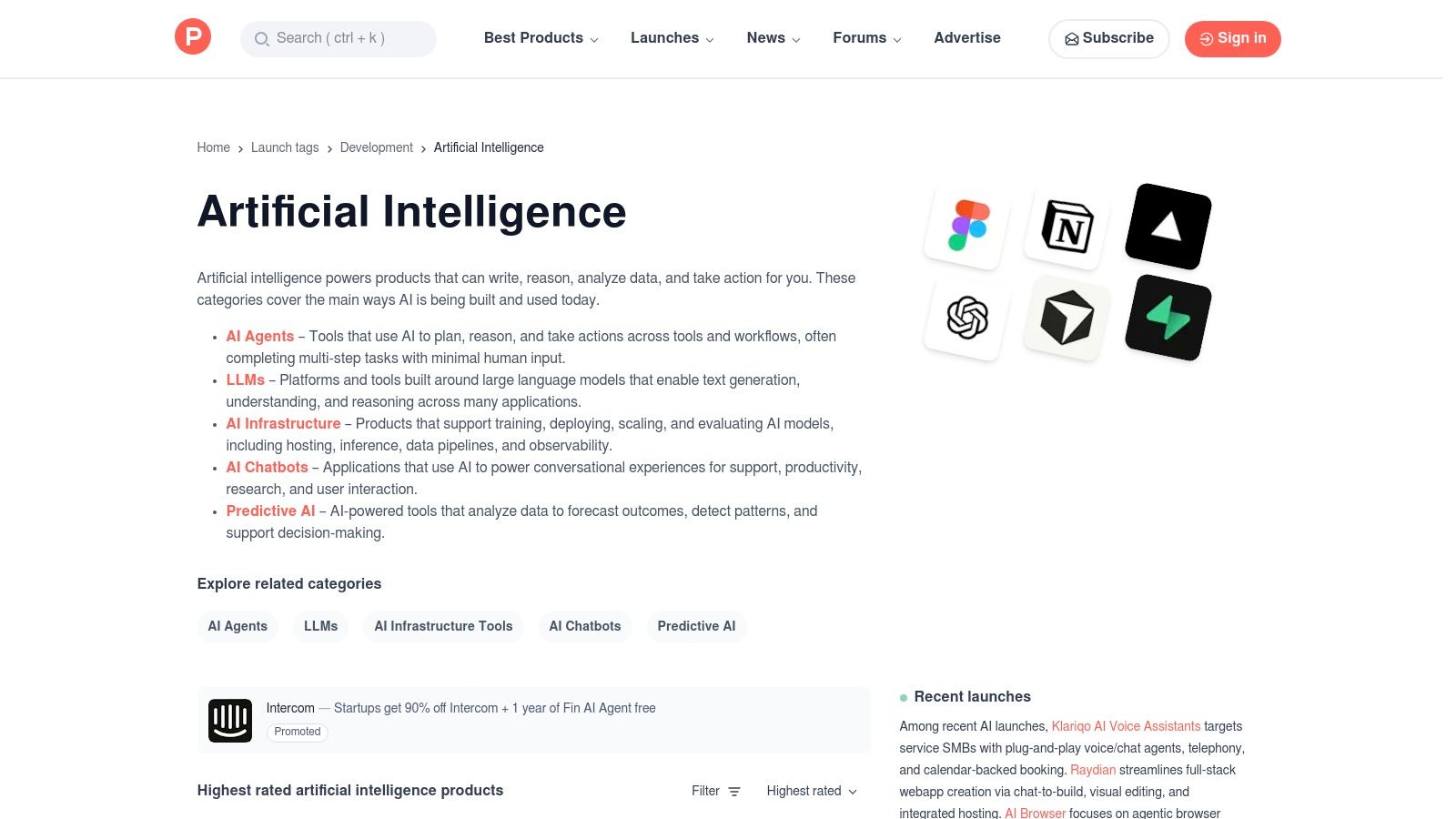 Product Hunt – Artificial Intelligence topic