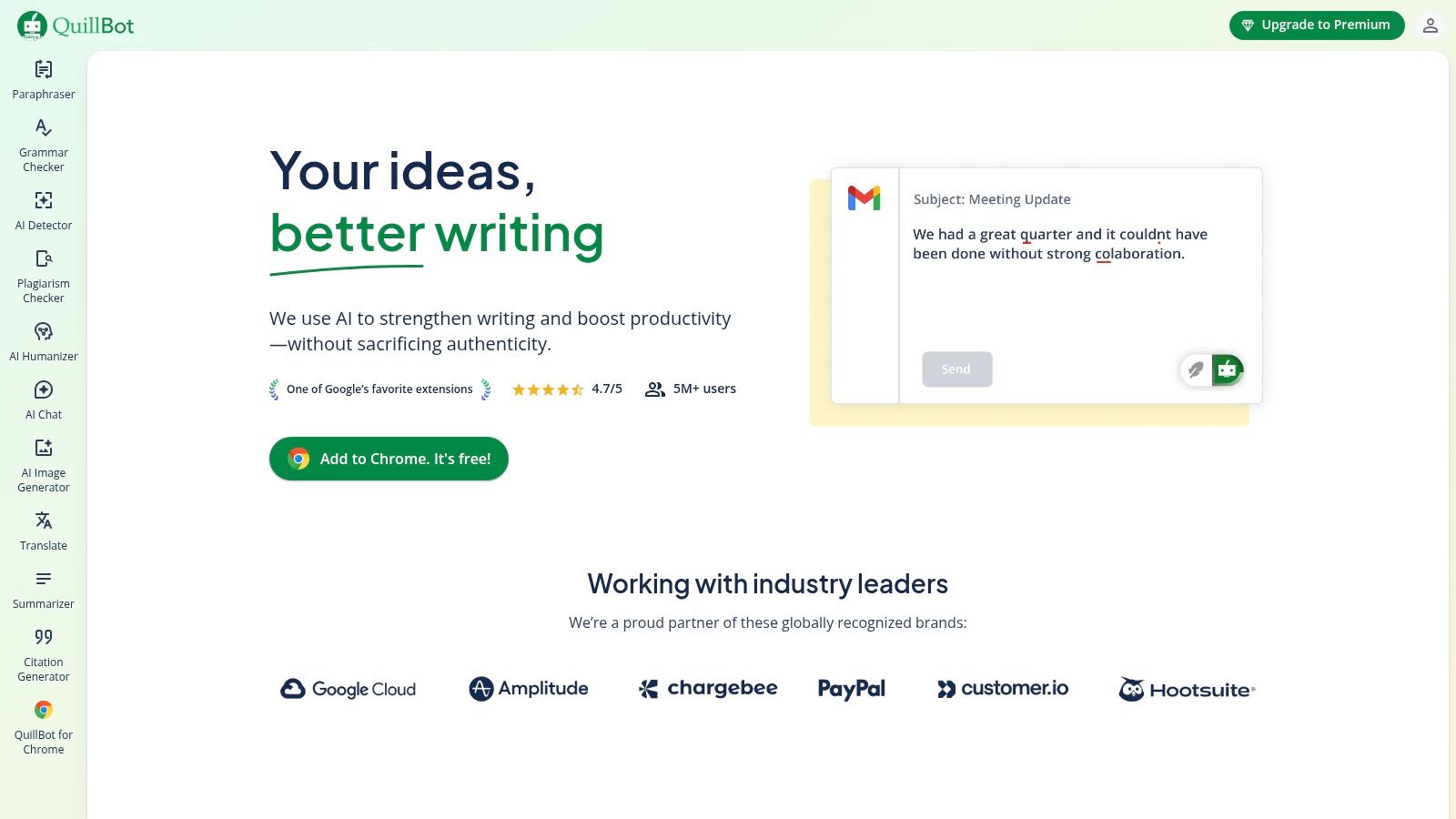 QuillBot's user interface showcasing its paraphrasing tool with multiple modes.