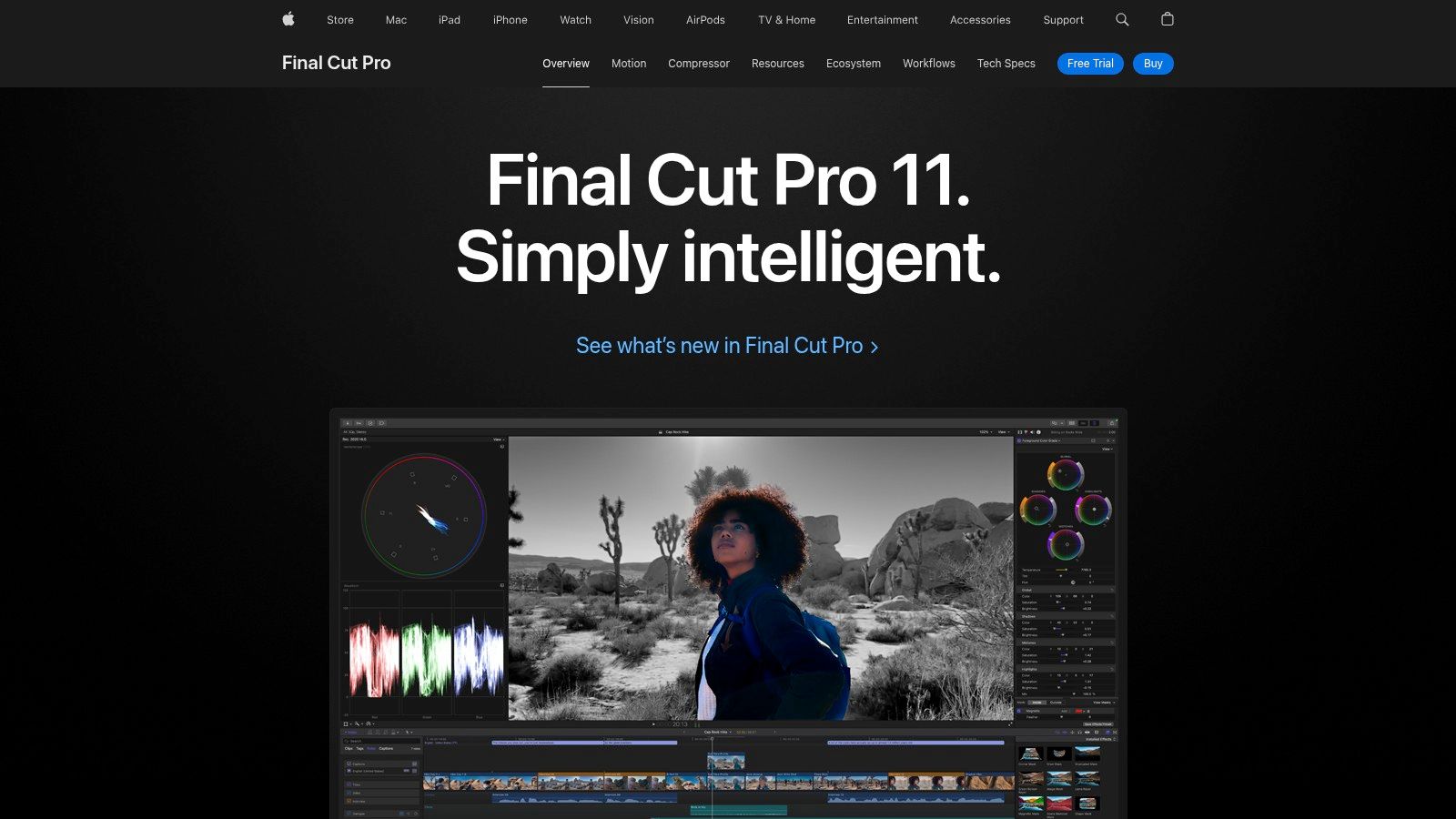 Final Cut Pro's interface showing its magnetic timeline and object tracking features on macOS.