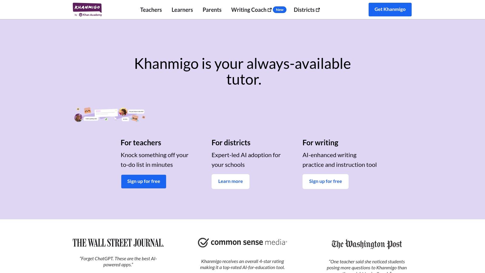 Khanmigo's user interface showing a chat-based math tutoring session