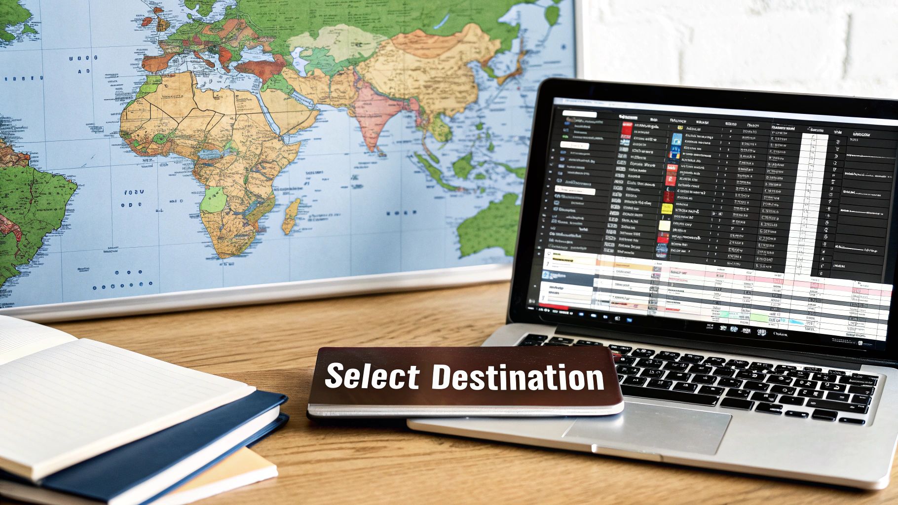 Woman sitting on her bed with a laptop, planning her travel itinerary