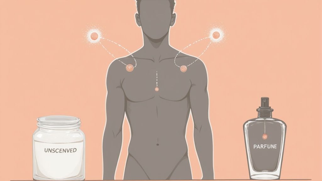 A person applying perfume to their wrist