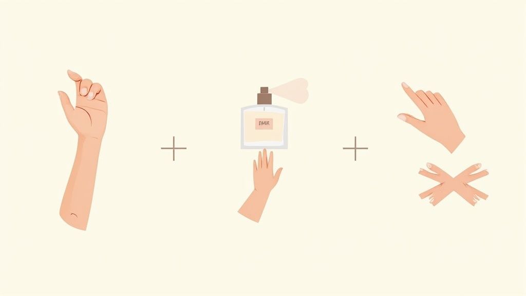 A person applying perfume to their wrist to make it last longer