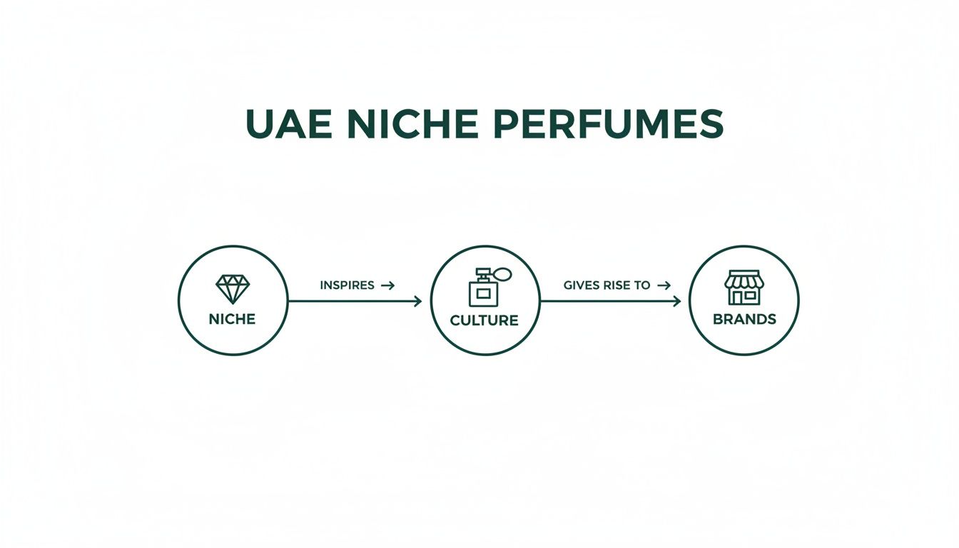 A diagram illustrating how niche perfumes in the UAE inspire culture and give rise to brands.