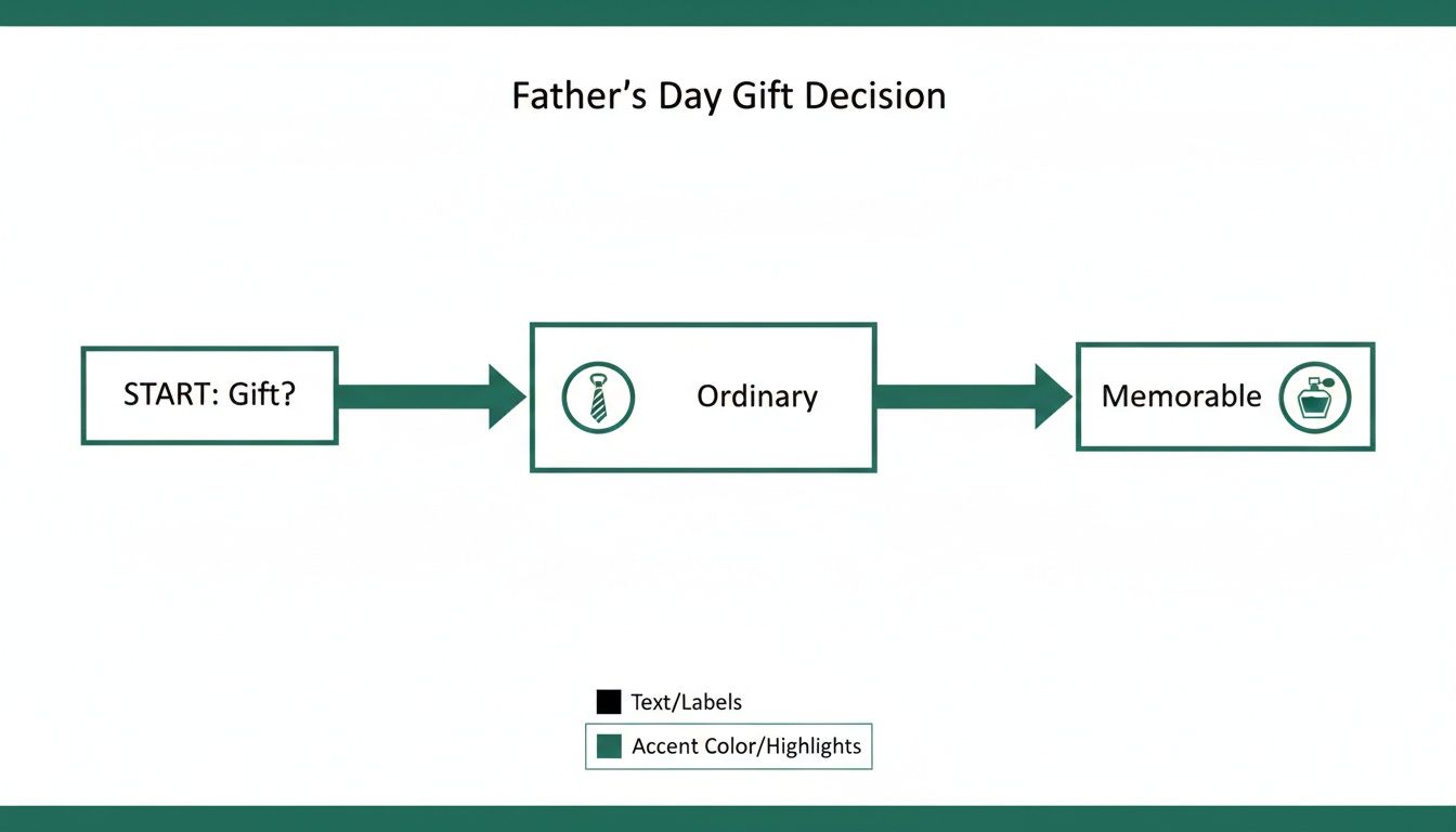 A simple flowchart titled 'Father's Day Gift Decision', showing options for 'Ordinary' and 'Memorable' gifts.