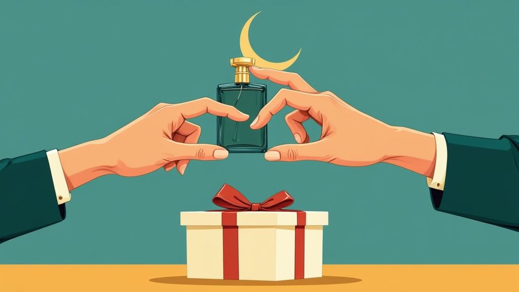 A collection of beautifully arranged perfume bottles for Eid gifting